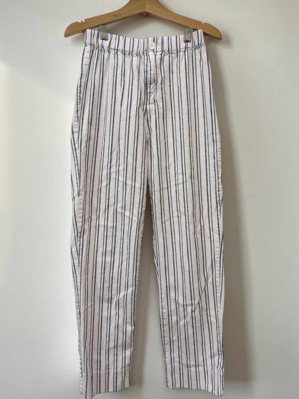Brandy Melville Striped Cropped Pants White Blue Tilden Elastic Waist OS